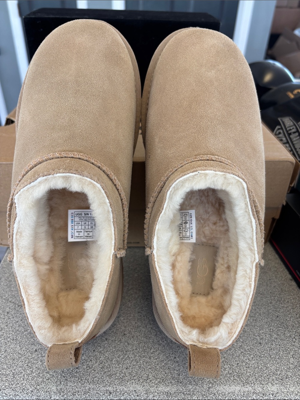 UGG Classic Micro Chestnut Suede Shearling-Lined Slip-Ons